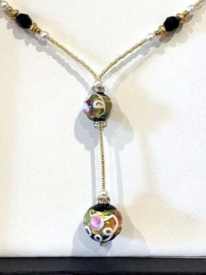 Chantilly Black Ball Murano Necklace