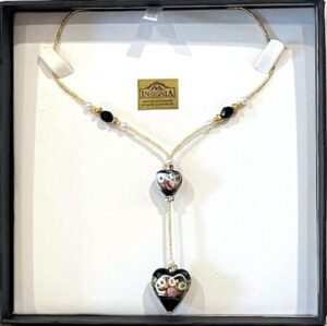 Chantilly Black Heart Murano Necklace